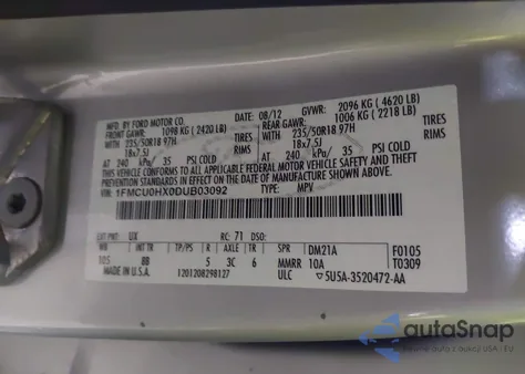 2013 Ford Escape Sel from USA, damaged, VIN 1FMCU0HX0DUB03092